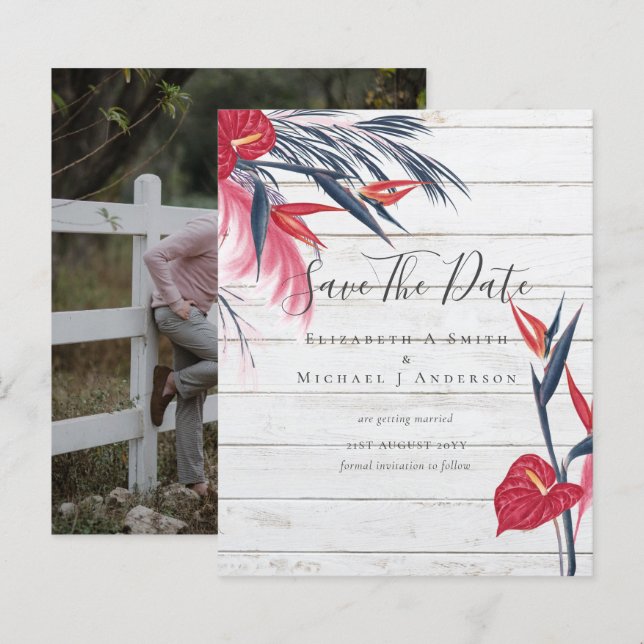 CHEAPEST PHOTO Save Dates Pampas Grass Tropical (Front/Back)