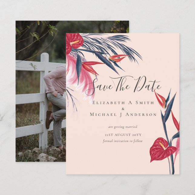 CHEAPEST PHOTO Save Dates Pampas Grass Tropical (Front/Back)