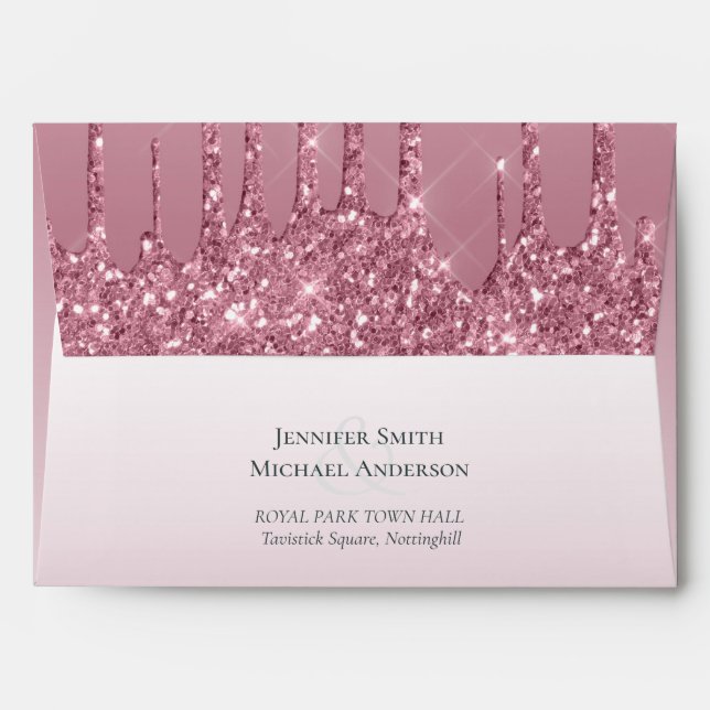 CHEAPEST Rose Gold Pink Glitter Wedding Envelope (Back (Top Flap))