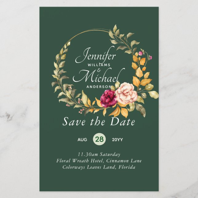 Cheapest Save The Dates Floral Wreath BUDGET (Front)