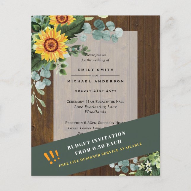 CHEAPEST WEDDING INVITATIONS Sunflowers Eucalyptus Flyer (Front)