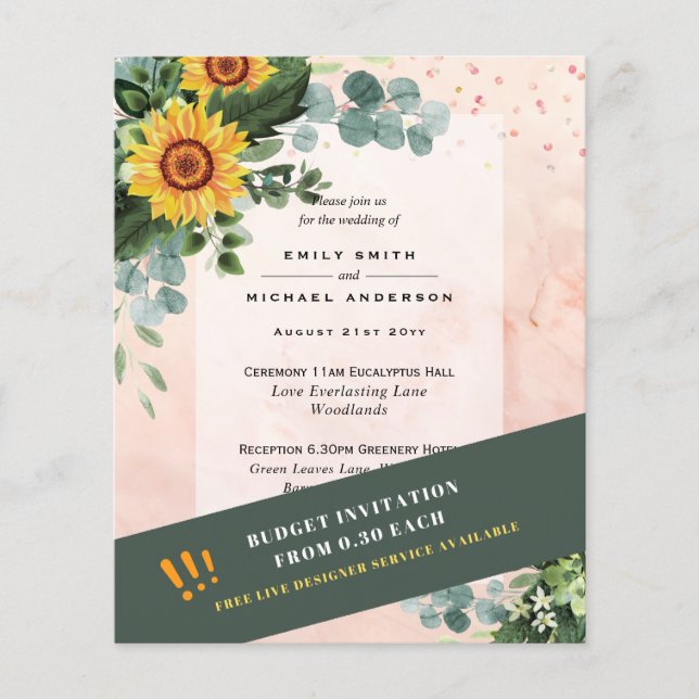 CHEAPEST WEDDING INVITATIONS Sunflowers Eucalyptus Flyer (Front)