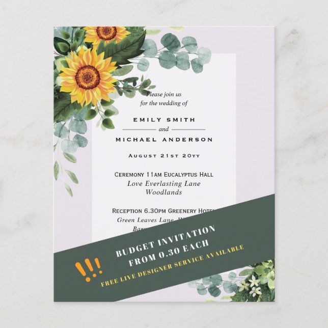 CHEAPEST WEDDING INVITATIONS Sunflowers Eucalyptus Flyer (Front)