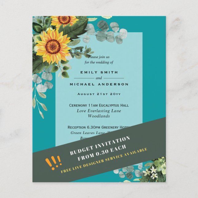 CHEAPEST WEDDING INVITATIONS Sunflowers Eucalyptus Flyer (Front)