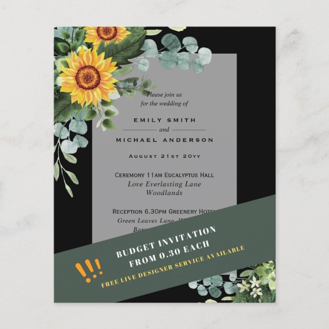CHEAPEST WEDDING INVITATIONS Sunflowers Eucalyptus Flyer (Front)