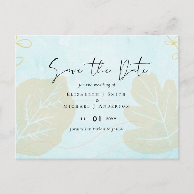 Cheapest Wedding Watercolor Blue Wash Script Postcard (Front)