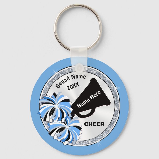 CheapTeam Gift Ideas for Cheer, Blue, White, Black Key Ring (Front)