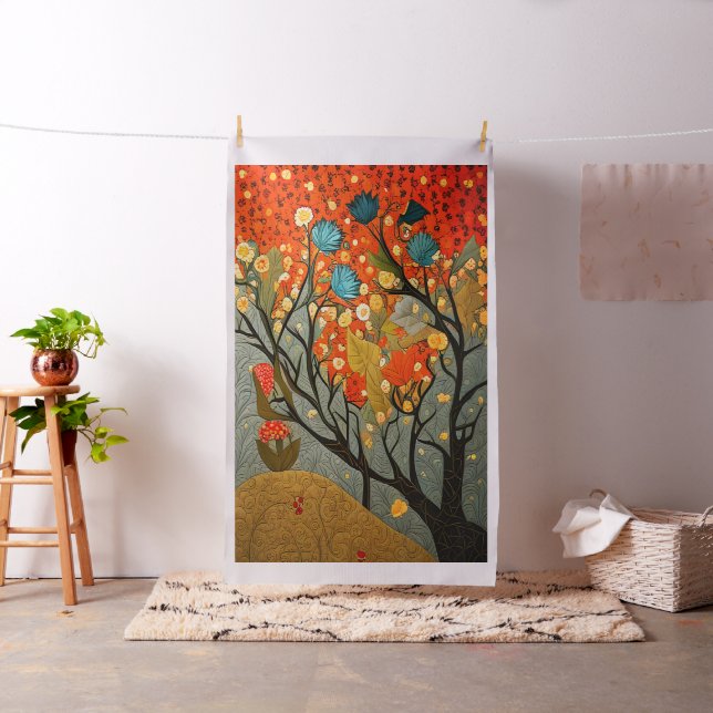 Cheater Quilt Panel in William Morris Style Fabric (In Situ)