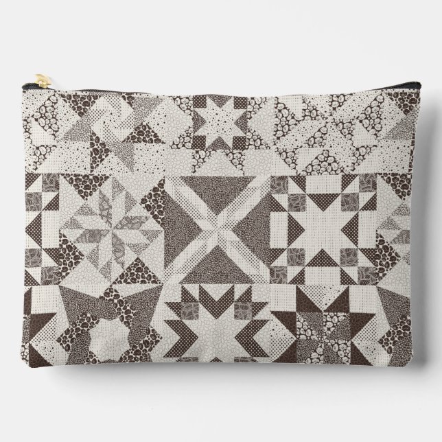 Cheater Traditional Patchwork Stars Quilt Black Accessory Pouch (Front)