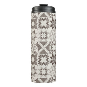 Cheater Traditional Patchwork Stars Quilt Black Thermal Tumbler