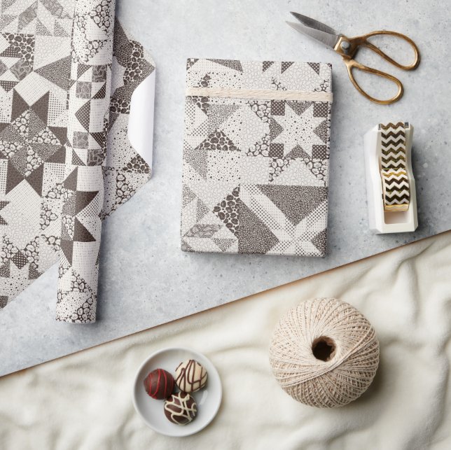 Cheater Traditional Patchwork Stars Quilt Black Wrapping Paper (Crafts)