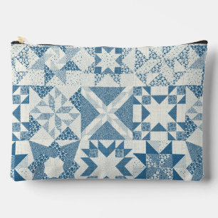 Cheater Traditional Patchwork Stars Quilt Blue Accessory Pouch