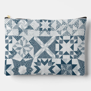 Cheater Traditional Patchwork Stars Quilt Blue Accessory Pouch