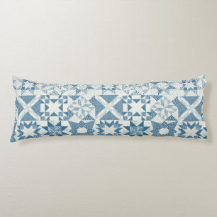 Cheater Traditional Patchwork Stars Quilt Blue Body Cushion