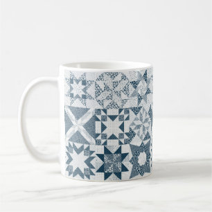 Cheater Traditional Patchwork Stars Quilt Blue Coffee Mug