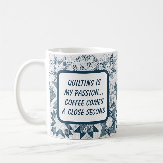 Cheater Traditional Patchwork Stars Quilt Blue Coffee Mug (Left)