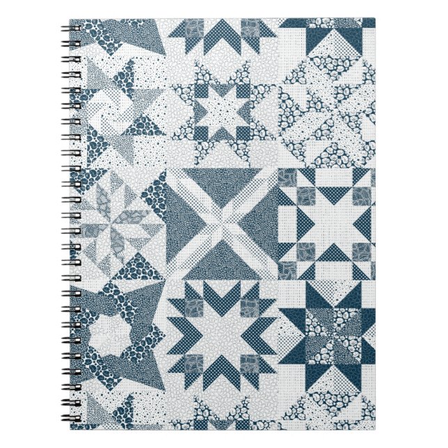 Cheater Traditional Patchwork Stars Quilt Blue Notebook (Front)