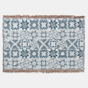 Cheater Traditional Patchwork Stars Quilt Blue Throw Blanket