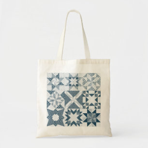 Cheater Traditional Patchwork Stars Quilt Blue Tote Bag
