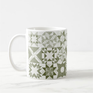 Cheater Traditional Patchwork Stars Quilt Green Coffee Mug