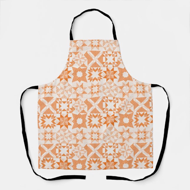 Cheater Traditional Patchwork Stars Quilt Orange Apron (Front)