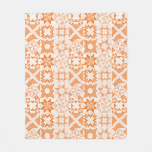 Cheater Traditional Patchwork Stars Quilt Orange Fleece Blanket
