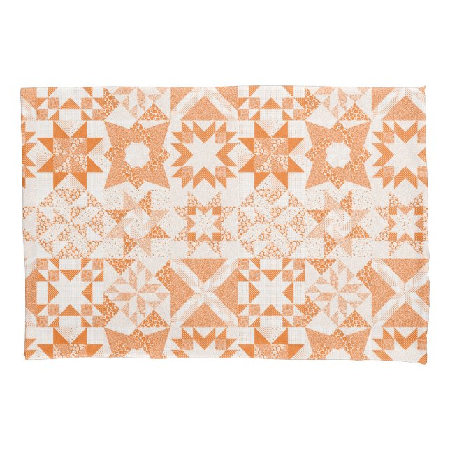 Cheater Traditional Patchwork Stars Quilt Orange Pillowcase (Front)