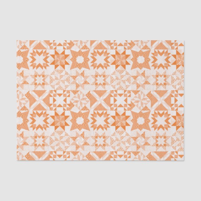 Cheater Traditional Patchwork Stars Quilt Orange Tissue Paper (Front)