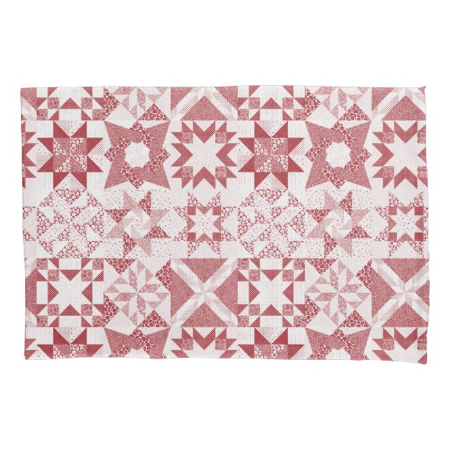Cheater Traditional Patchwork Stars Quilt Red Pillowcase (Front)