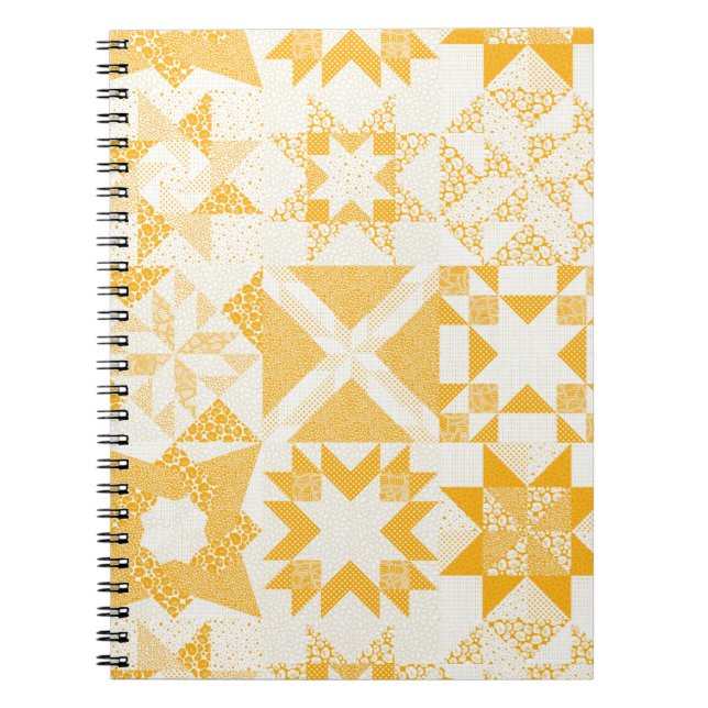 Cheater Traditional Patchwork Stars Quilt White Notebook (Front)