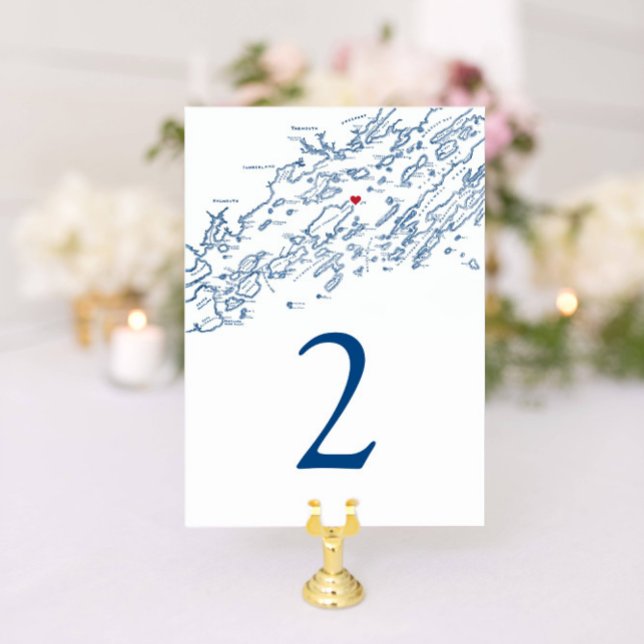 Chebeague Island Maine Map Elegant Navy Wedding Table Number (These Chebeague Island Maine table numbers are perfect for your Casco bay destination wedding)