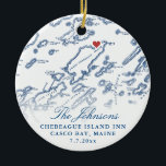 Chebeague Island Map Newlywed Photo Christmas  Ceramic Ornament<br><div class="desc">Celebrate their love with a personalised wedding keepsake Christmas ornament, featuring a refined navy blue map of Chebeague Island in Casco Bay, Maine. With the couple’s wedding photo on the back, this ornament is a heartfelt memento, perfect for commemorating their wedding and adding a touch of sentiment to their holiday...</div>