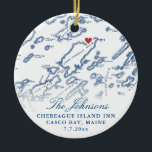 Chebeague Island Map Newlywed Photo Christmas  Ceramic Ornament<br><div class="desc">Celebrate their love with a personalised wedding keepsake Christmas ornament, featuring a refined navy blue map of Chebeague Island in Casco Bay, Maine. With the couple’s wedding photo on the back, this ornament is a heartfelt memento, perfect for commemorating their wedding and adding a touch of sentiment to their holiday...</div>