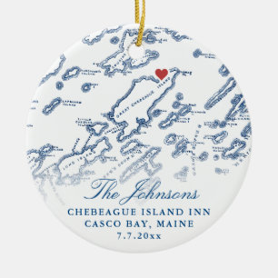 Chebeague Island Map Newlywed Photo Christmas  Ceramic Ornament