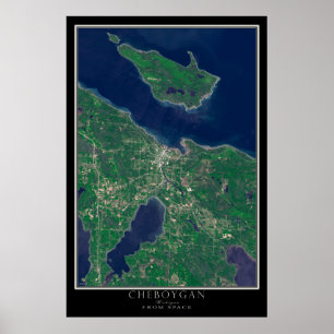 Cheboygan Michigan From Space Satellite Map Poster