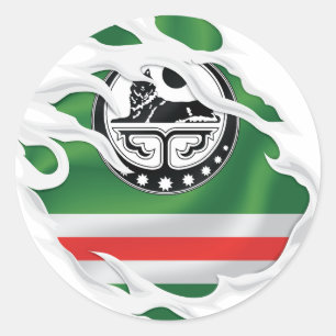 Chechen Ripped Flag Classic Round Sticker