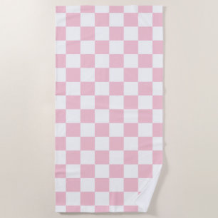 Check Baby Pink And White Chequerboard Pattern Beach Towel