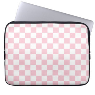 Check Baby Pink And White Chequerboard Pattern Laptop Sleeve