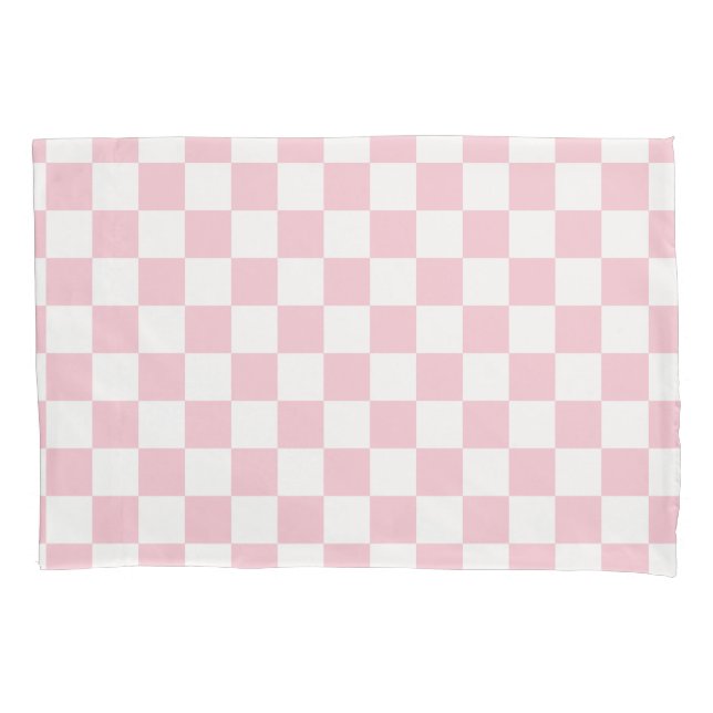 Check Baby Pink And White Chequerboard Pattern Pillowcase (Front)
