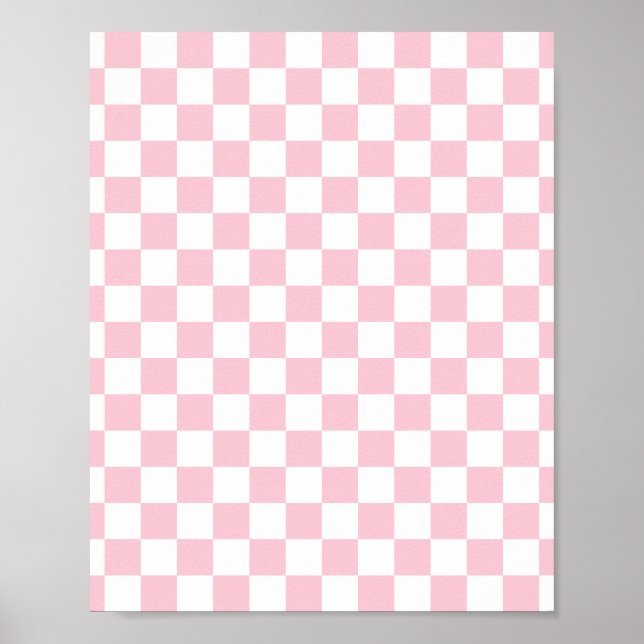 Check Baby Pink And White Chequerboard Pattern Poster (Front)