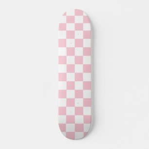 Check Baby Pink And White Chequerboard Pattern Skateboard