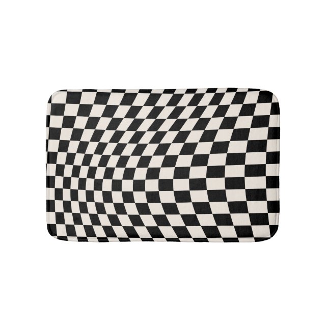 Check Black And Cream White Pattern Chequerboard Bath Mat (Front)