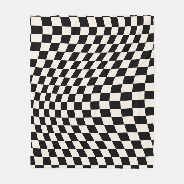 Check Black And Cream White Pattern Chequerboard Fleece Blanket (Front)