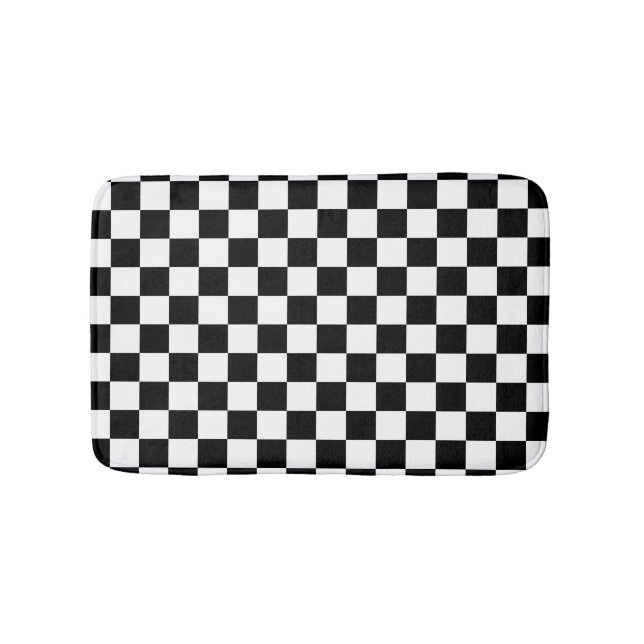 Check Black White Chequered Pattern Chequerboard Bath Mat (Front)