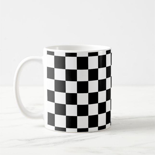Check Black White Chequered Pattern Chequerboard Coffee Mug (Left)