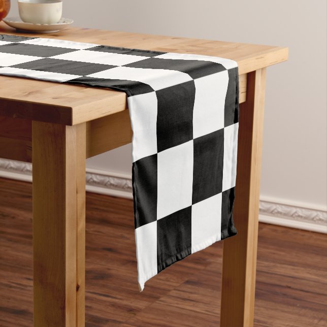 Check Black White Chequered Pattern Chequerboard Short Table Runner (In Situ)