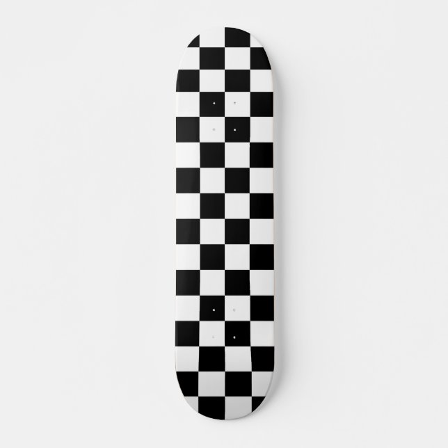 Check Black White Chequered Pattern Chequerboard Skateboard (Front)