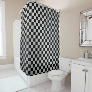 Check Brushed Steel Shower Curtain