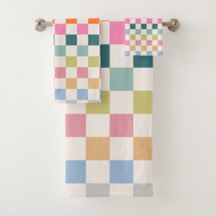 Check Colorful Checkered Pattern Checkerboard Bath Towel Set
