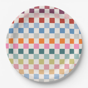 Check Colourful Chequered Pattern Chequerboard Paper Plate